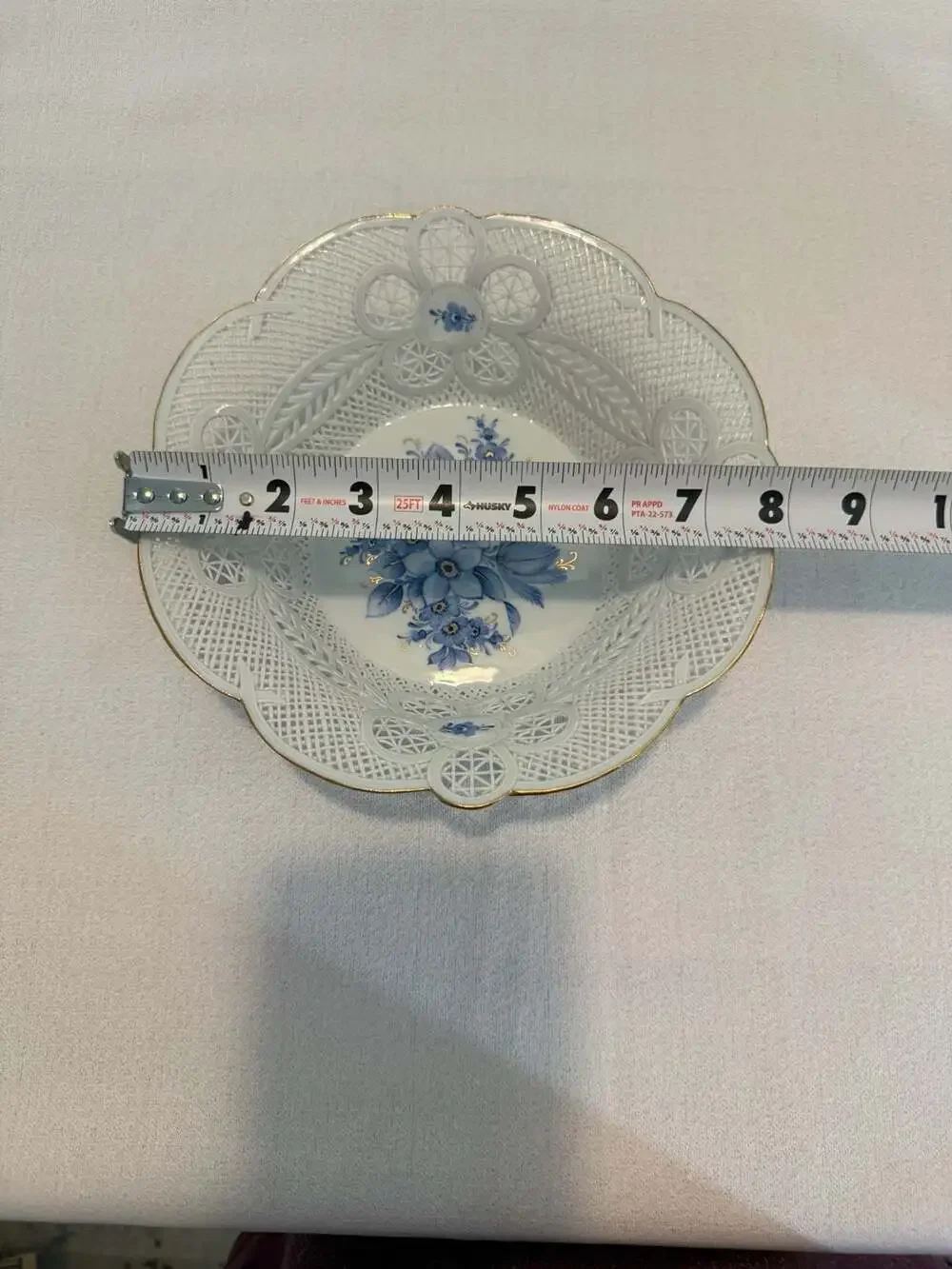 Moga Romania Hand Painted Reticulated Porcelain Floral Bowl